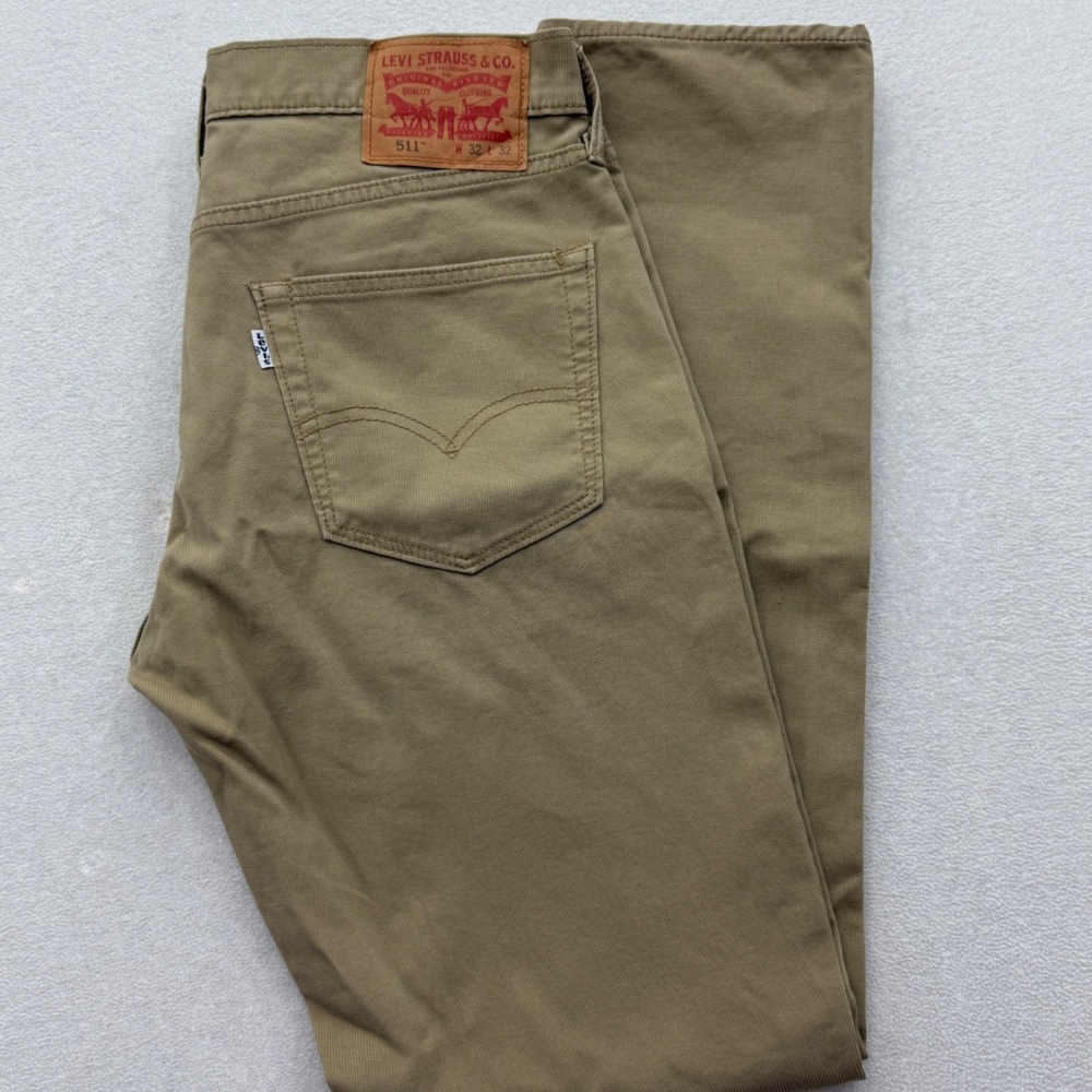 Levi's 511 Slim Fit Pants Mens 32x32 Khaki Tan‎ Twill 5-Pocket Trousers